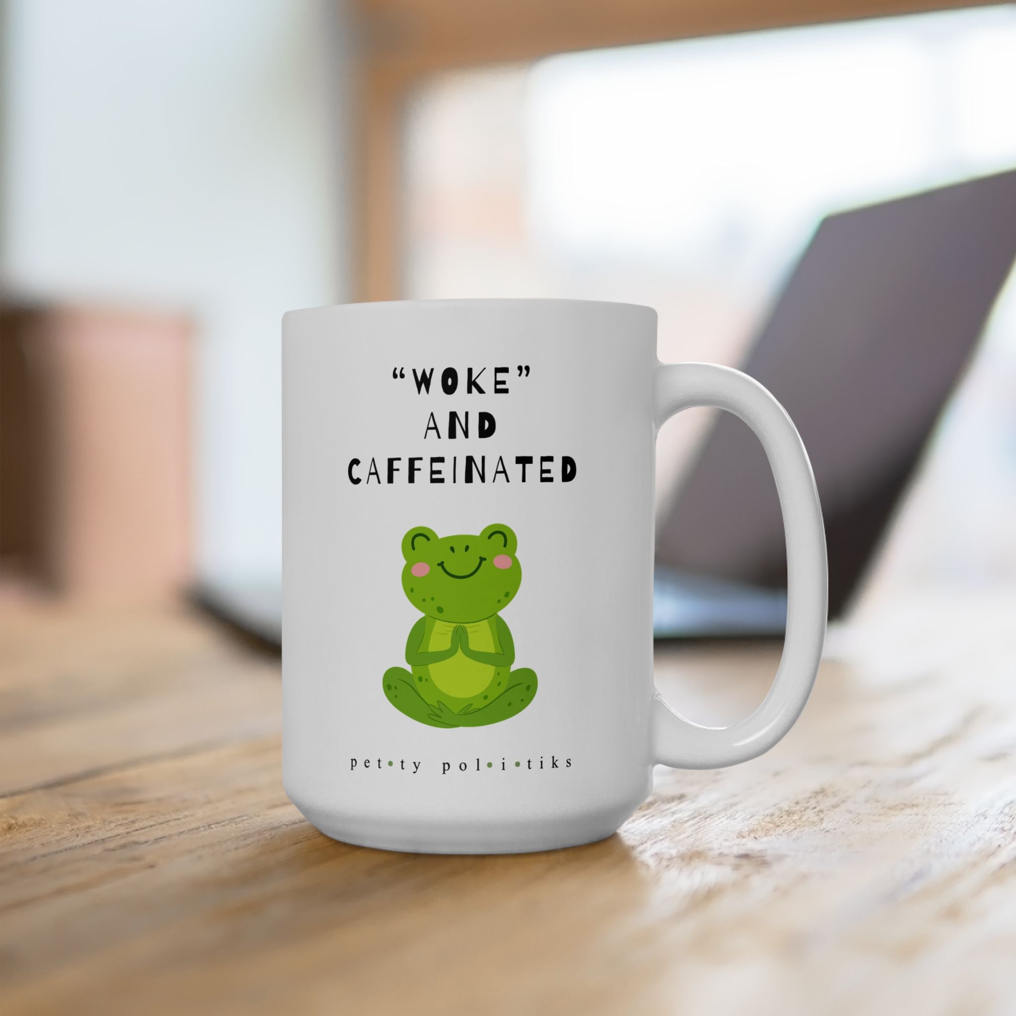 "WOKE” and Caffeinated Meditating Frog - Coffee Mug